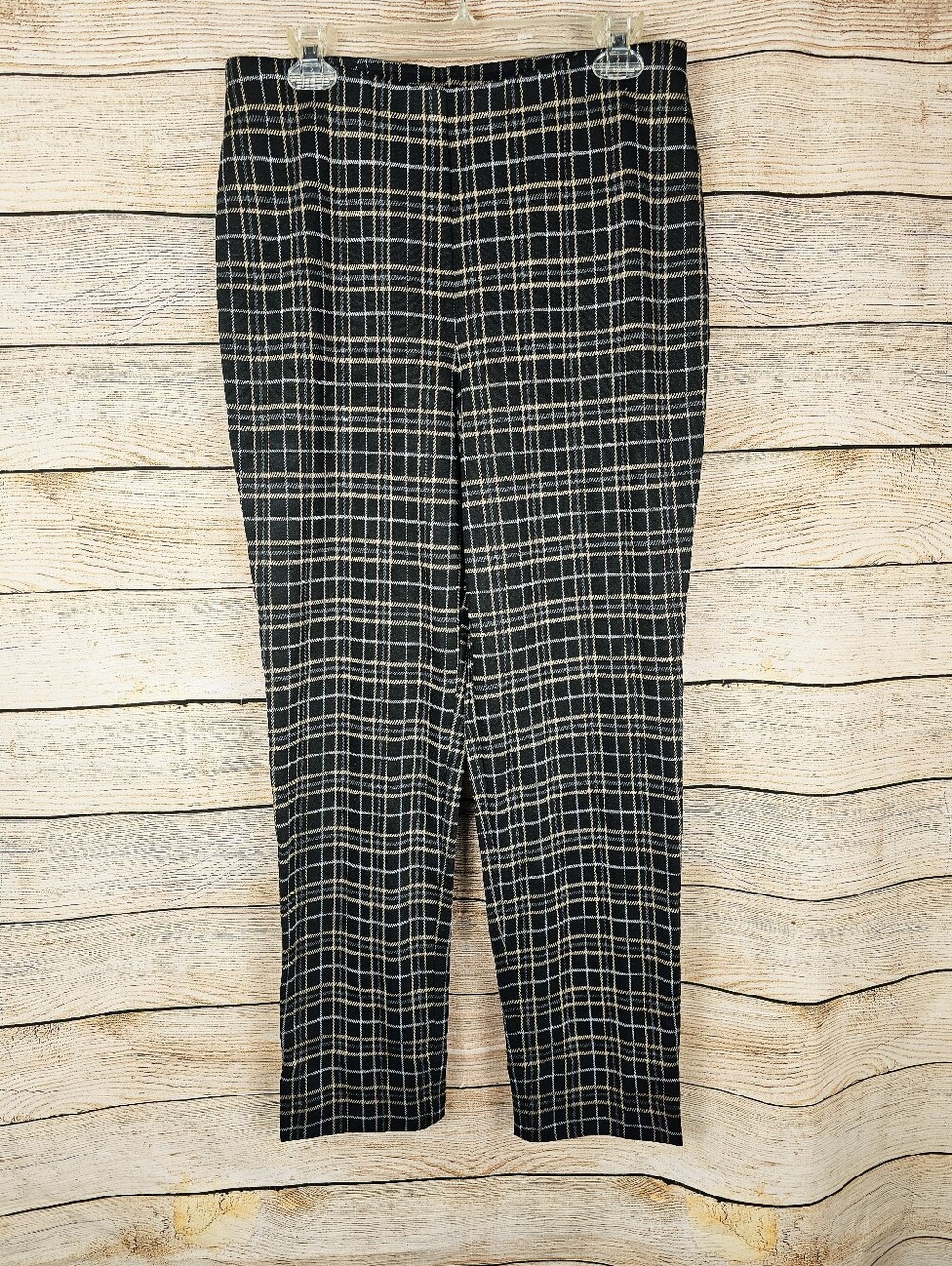 J. JILL NWT Ponte Slim Leg Black Plaid Pants Size Medium